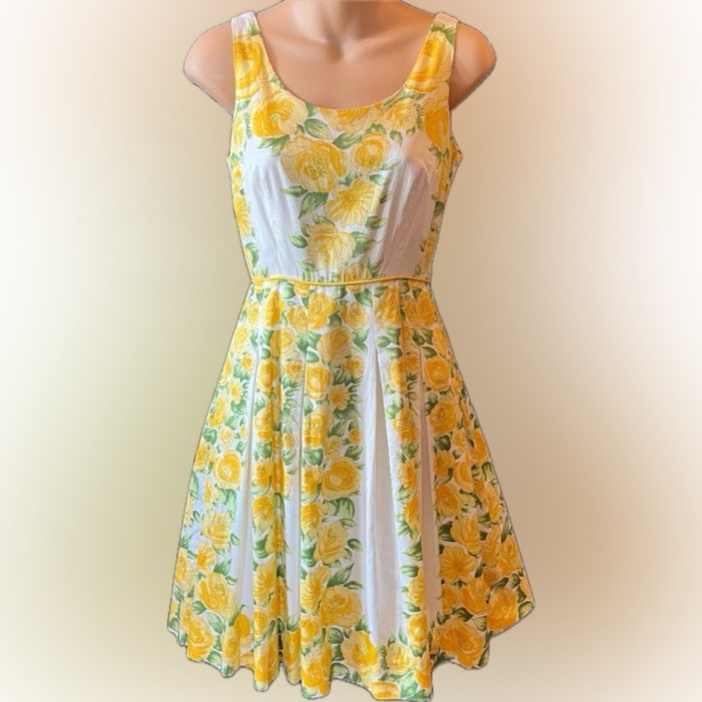 Floral Yellow and Green Sleeveless Cotton Dress